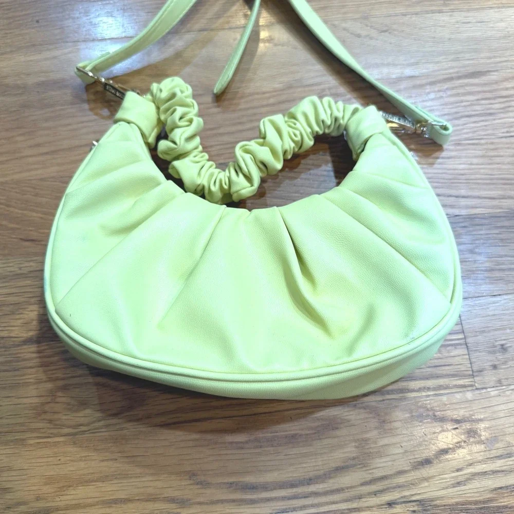Steve‎ Madden Yellow Ruched Crescent Hobo Crossbody Bag Gold Hardware Small